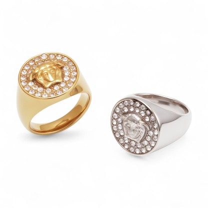 Men's Medusa - styled Diamond - set Stainless Steel Ring | G00810-JinBaoJewerly