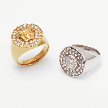 Men's Medusa - styled Diamond - set Stainless Steel Ring | G00810-JinBaoJewerly