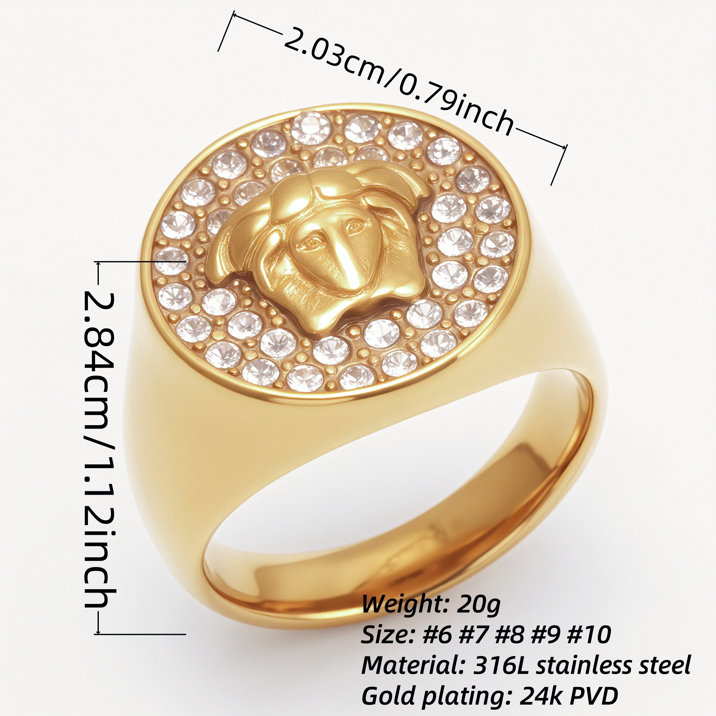 Men's Medusa - styled Diamond - set Stainless Steel Ring | G00810-JinBaoJewerly