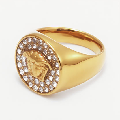 Men's Medusa - styled Diamond - set Stainless Steel Ring | G00810-JinBaoJewerly