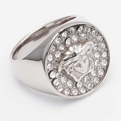 Men's Medusa - styled Diamond - set Stainless Steel Ring | G00810-JinBaoJewerly