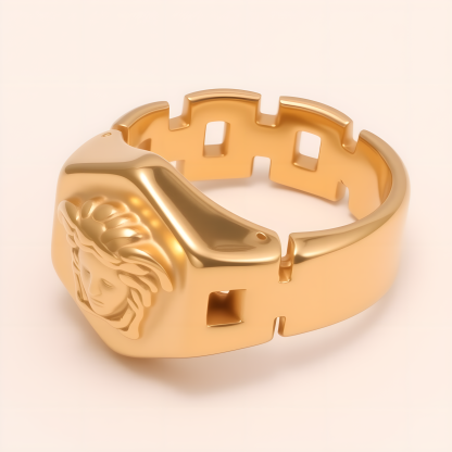 Trendy Men's Gold - colored Stainless Steel Ring with Embossed Medusa Motif | G00207JT-JinBaoJewerly