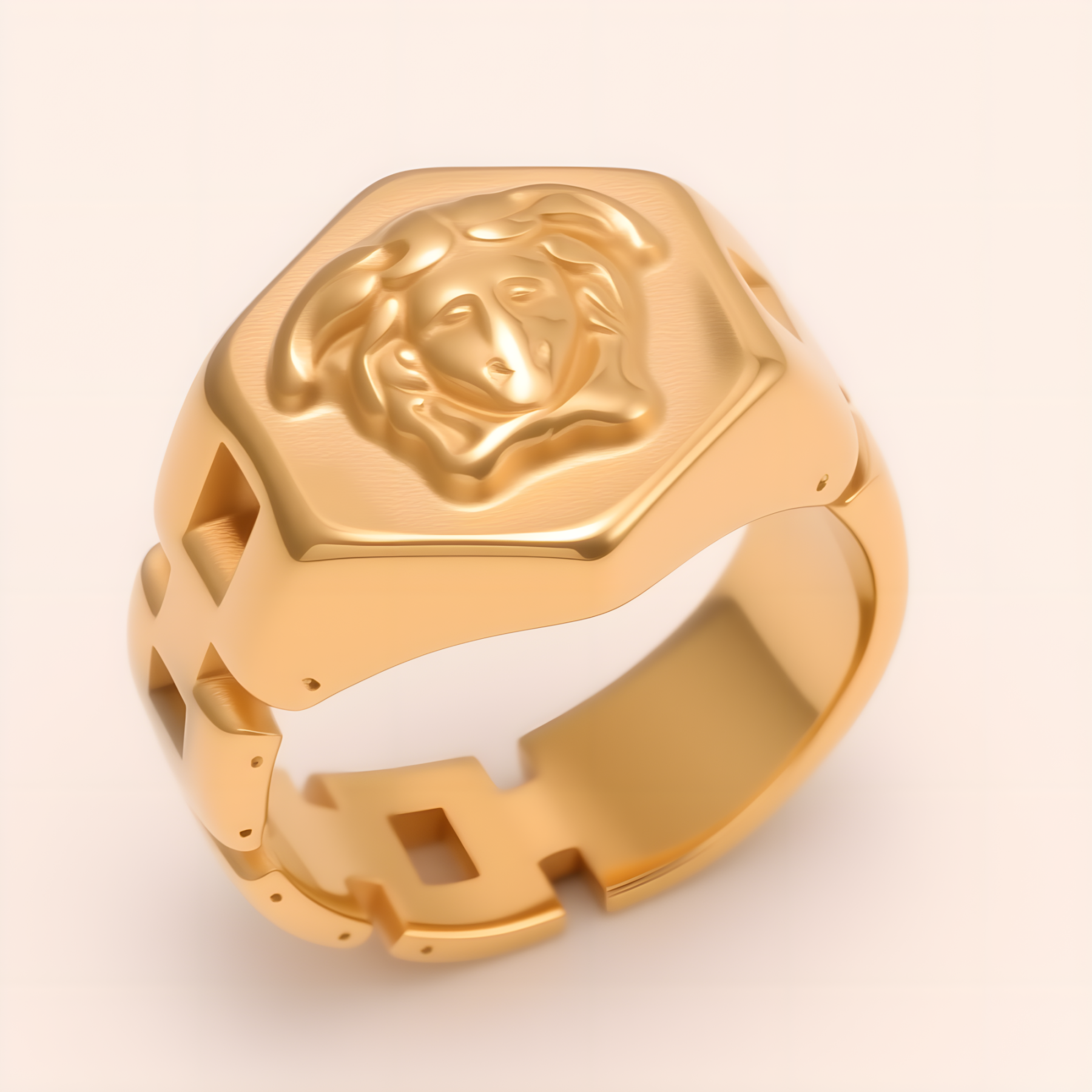 Trendy Men's Gold - colored Stainless Steel Ring with Embossed Medusa Motif | G00207JT-JinBaoJewerly