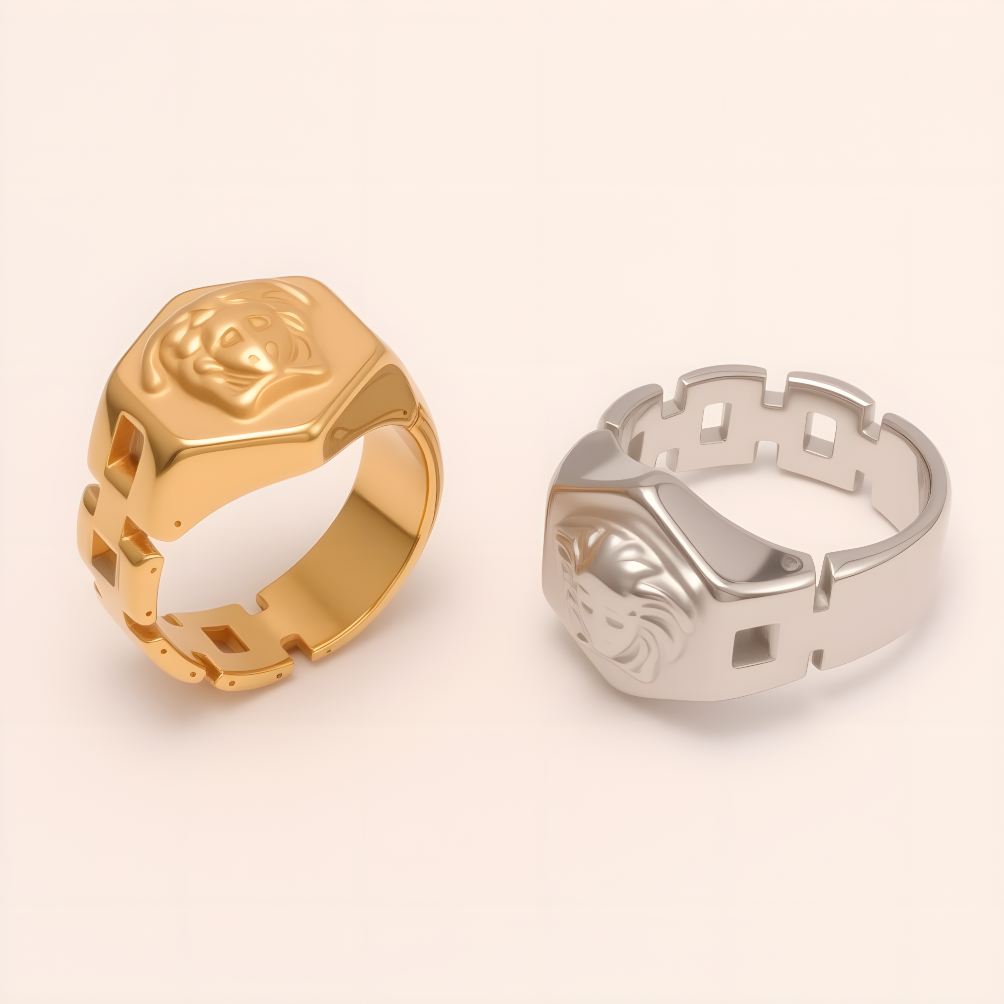 Trendy Men's Gold - colored Stainless Steel Ring with Embossed Medusa Motif | G00207JT-JinBaoJewerly