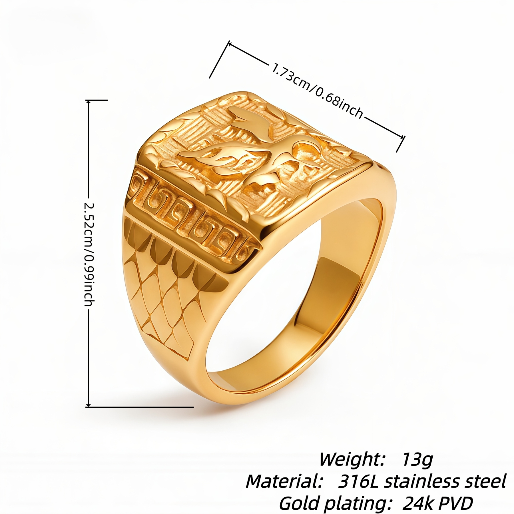 Eagle Head Gold Stainless Steel Ring Men's Vintage Fashion Design | G00429