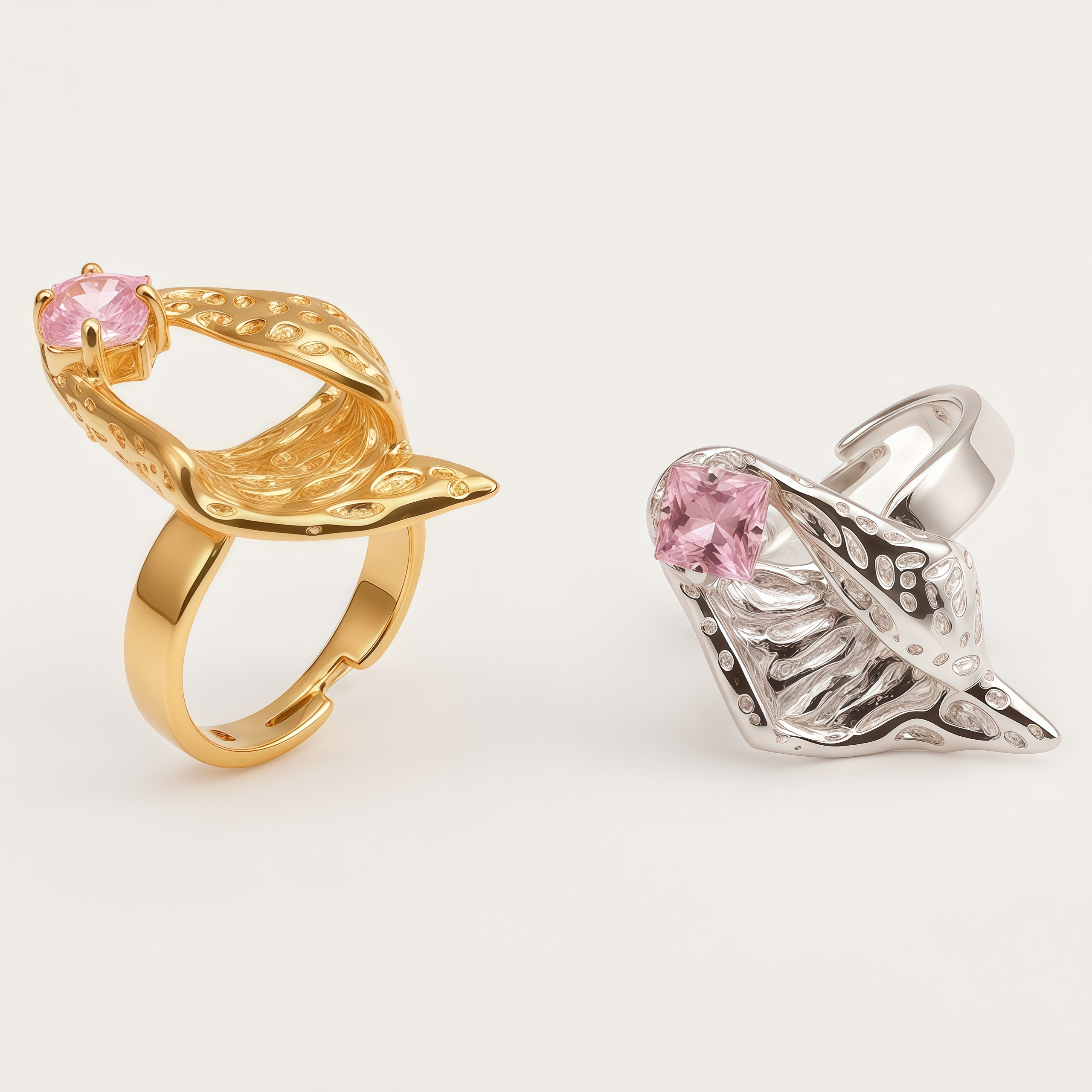 Vintage Stainless Steel Pink Crystal Irregular Ring for Women | G005764