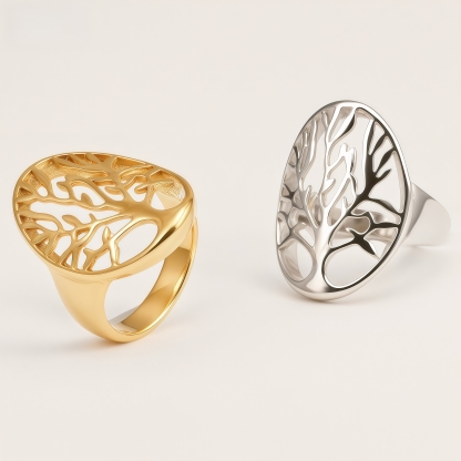 Vintage Tree of Life Stainless Steel Ring for Women
