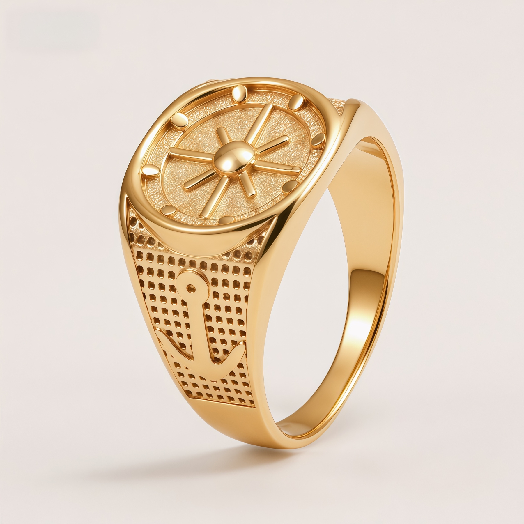 Vintage Anchor & Ship Wheel Signet Statement Men's Ring | G0087