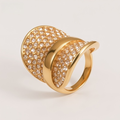 Elegant Rhinestone Embellished Gold Band Ring for Women | N00422