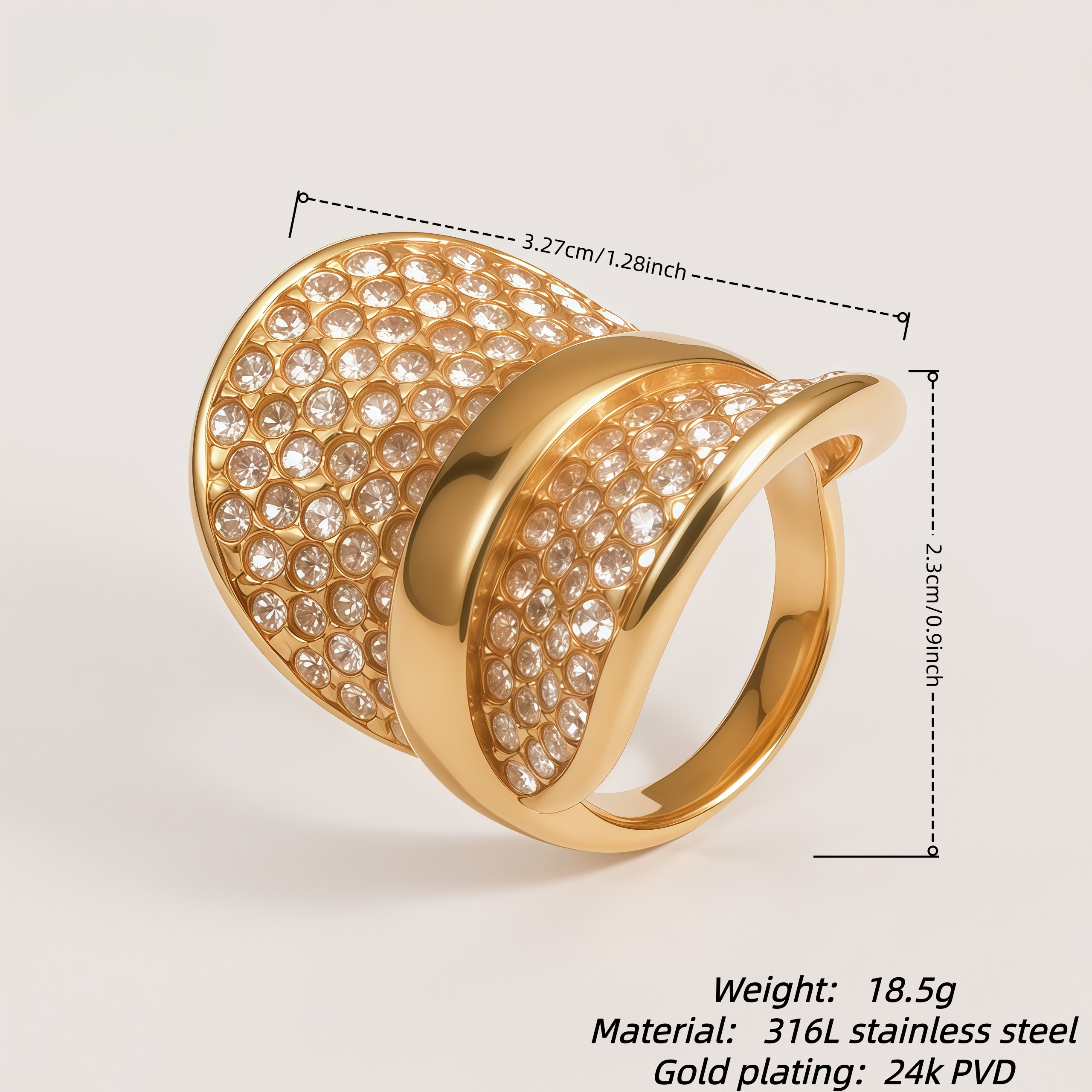 Elegant Rhinestone Embellished Gold Band Ring for Women | N00422
