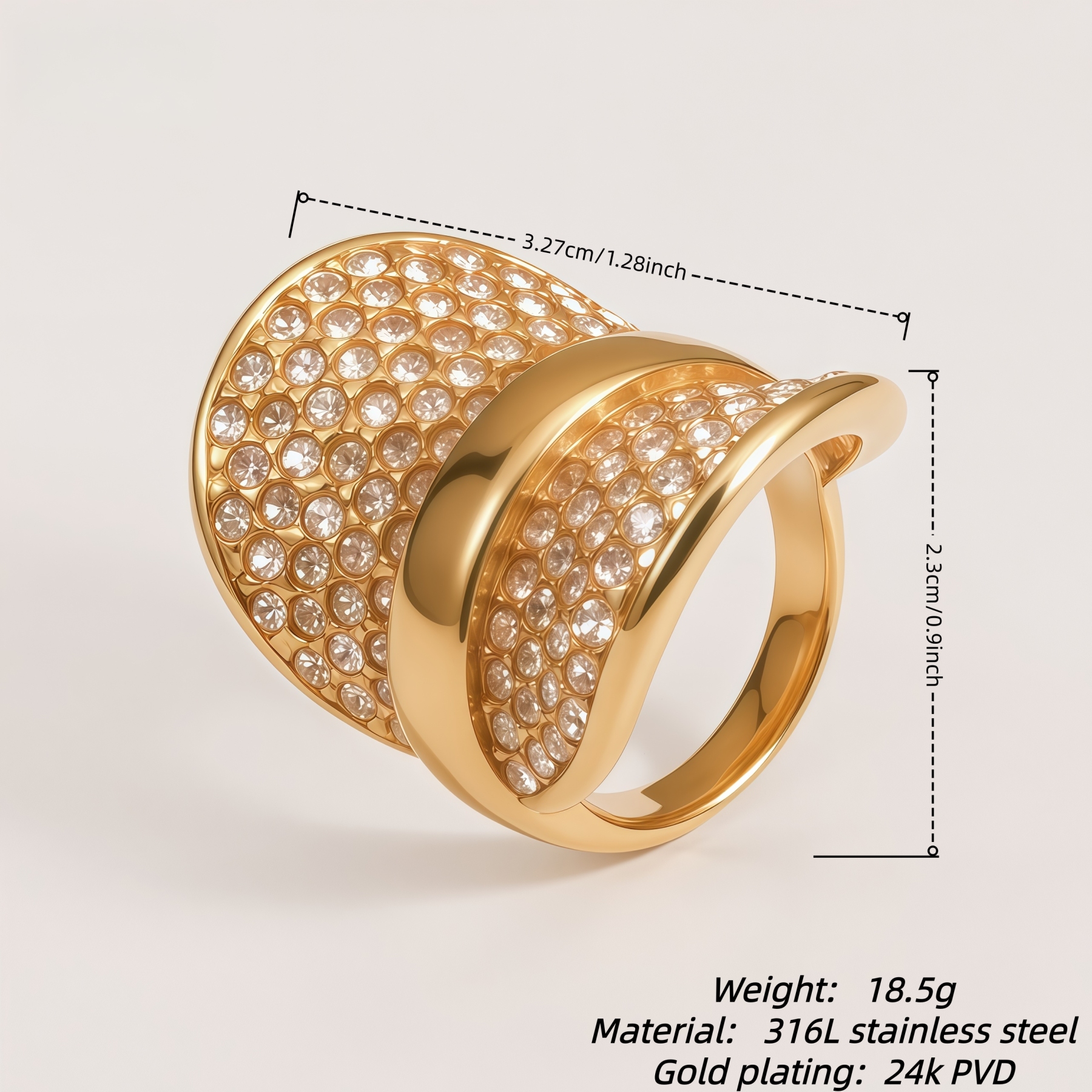Elegant Rhinestone Embellished Gold Band Ring for Women | N00422
