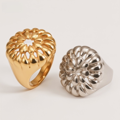 Elegant Flower Shaped Stainless Steel Ring Retro Chic Women Ring | ML089