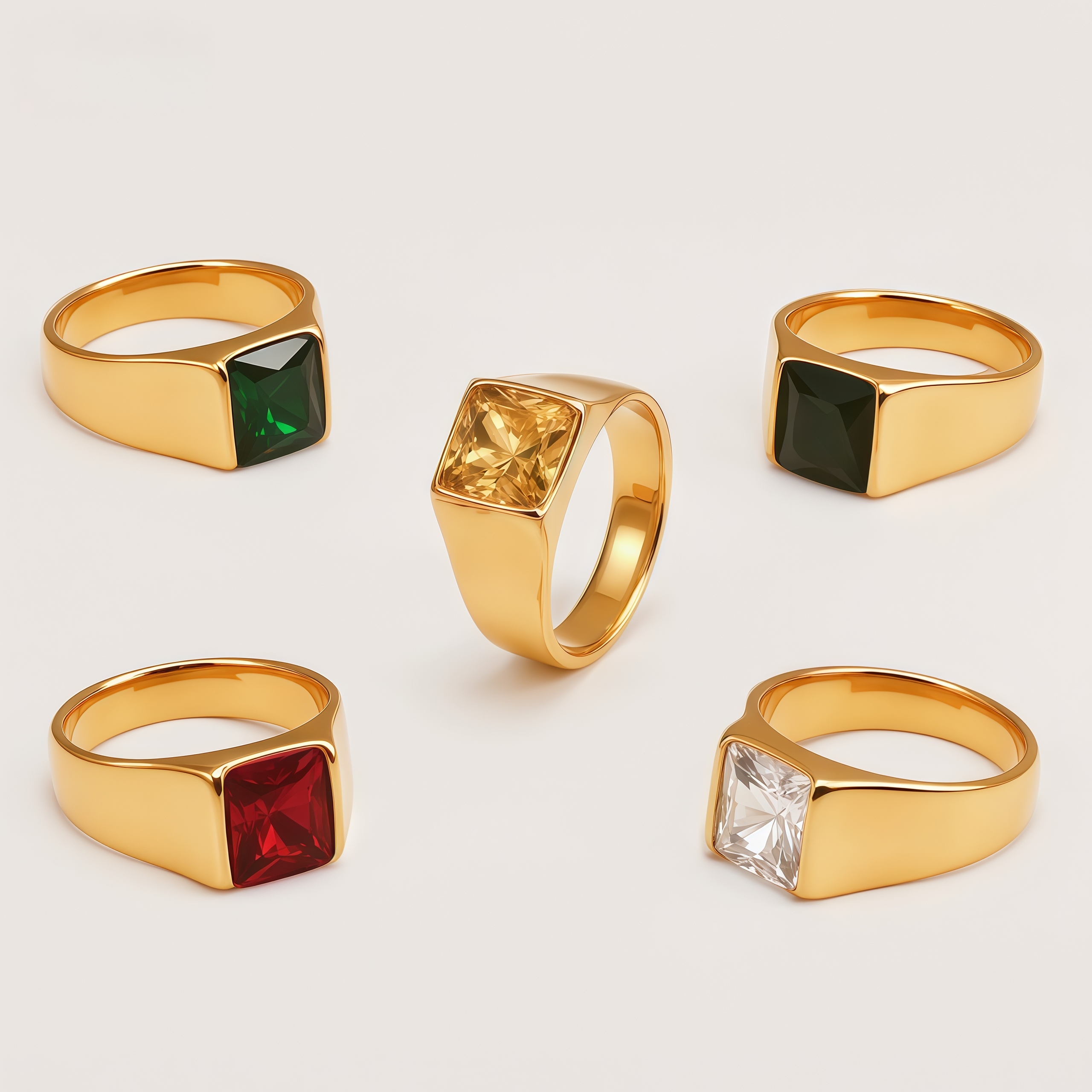 Men's Titanium Steel Gold-Plated Square Ruby-Style Ring | N00699J