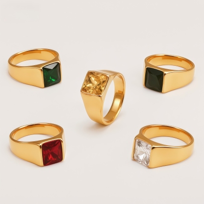 Men's Titanium Steel Gold-Plated Square Ruby-Style Ring | N00699J