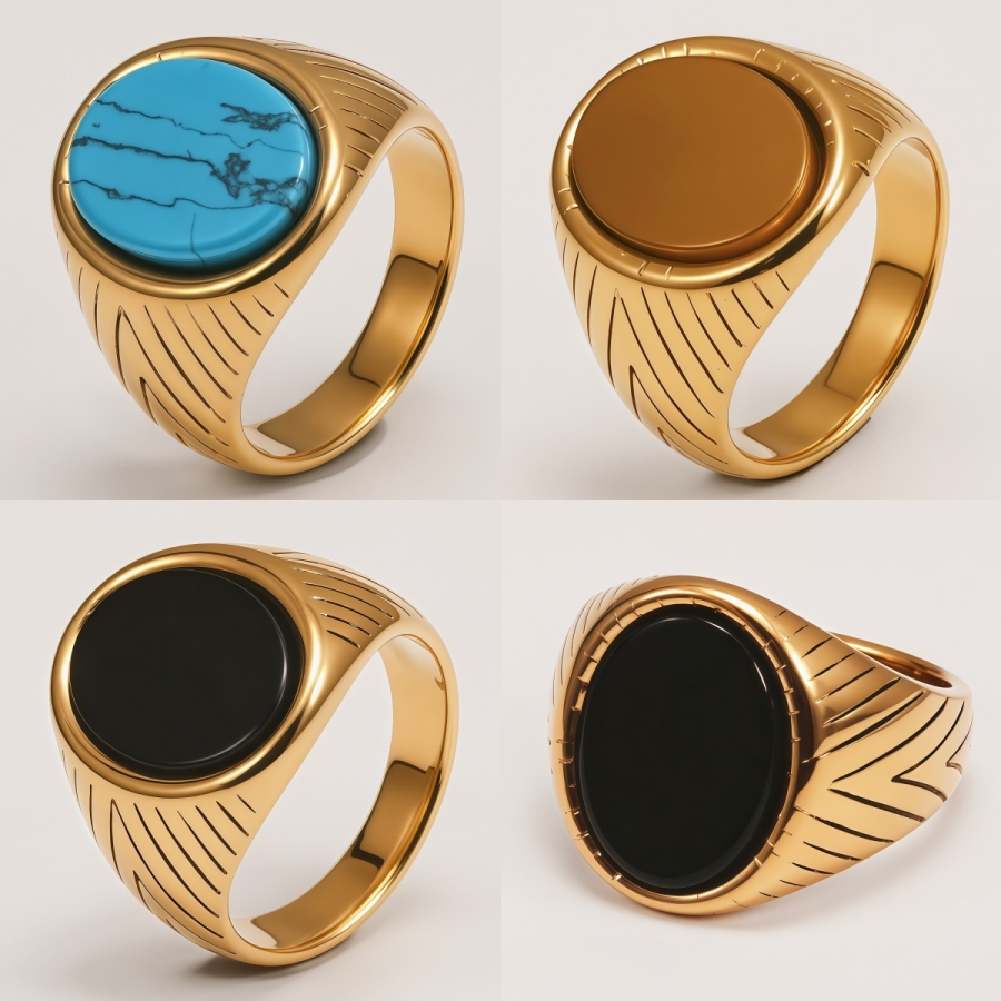 Men's Natural Veined Turquoise Inlaid Engraved Ring | K00164J