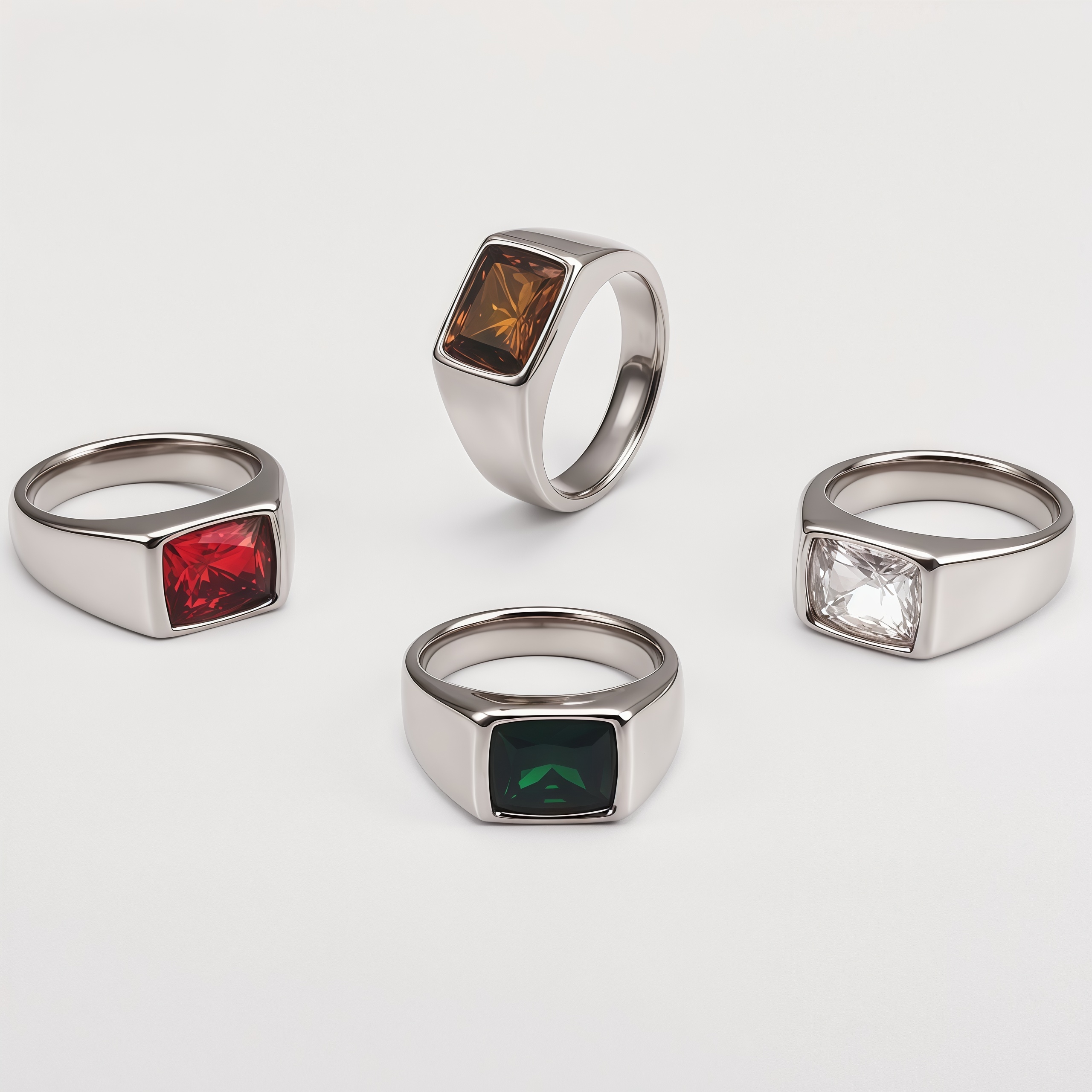 Men's Stainless Steel Colorful Emerald Cut Cubic Zirconia Ring | BL481G