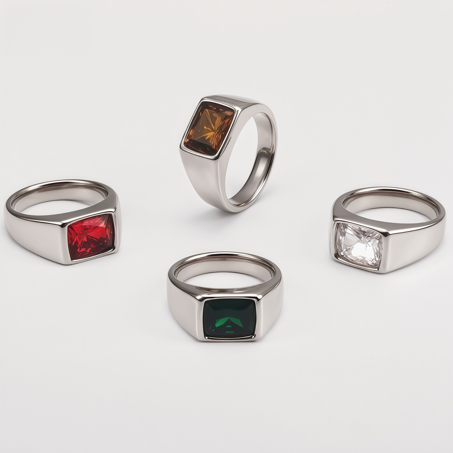 Men's Stainless Steel Colorful Emerald Cut Cubic Zirconia Ring | BL481G