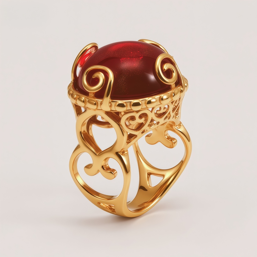Vintage Hollow Baroque Style Burgundy Sparkling Gemstone Women's Ring | BL1192GYHO