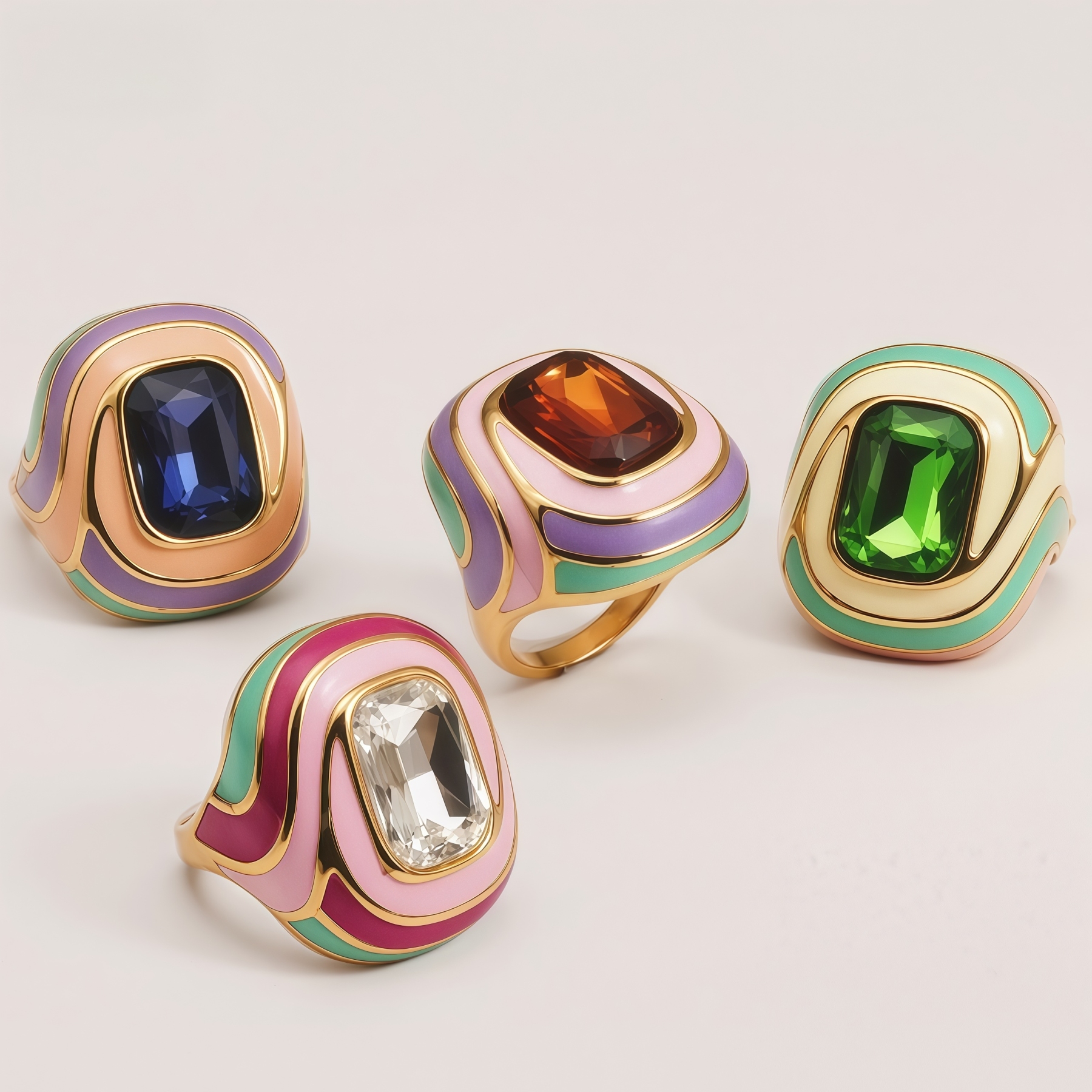 Luxury Rectangular Crystal Ring Gold Stainless Steel Artistic Design Women Ring | G004472J