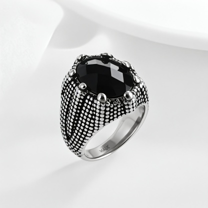 Bold Gemstone Inlay Stainless Steel Retro Ring for Men | BL459-JinBaoJewerly