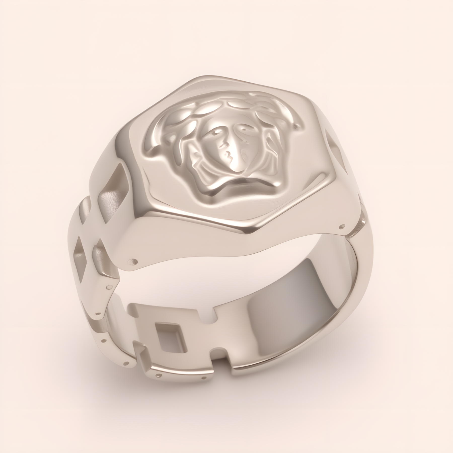 Trendy Men's Gold - colored Stainless Steel Ring with Embossed Medusa Motif | G00207JT-JinBaoJewerly