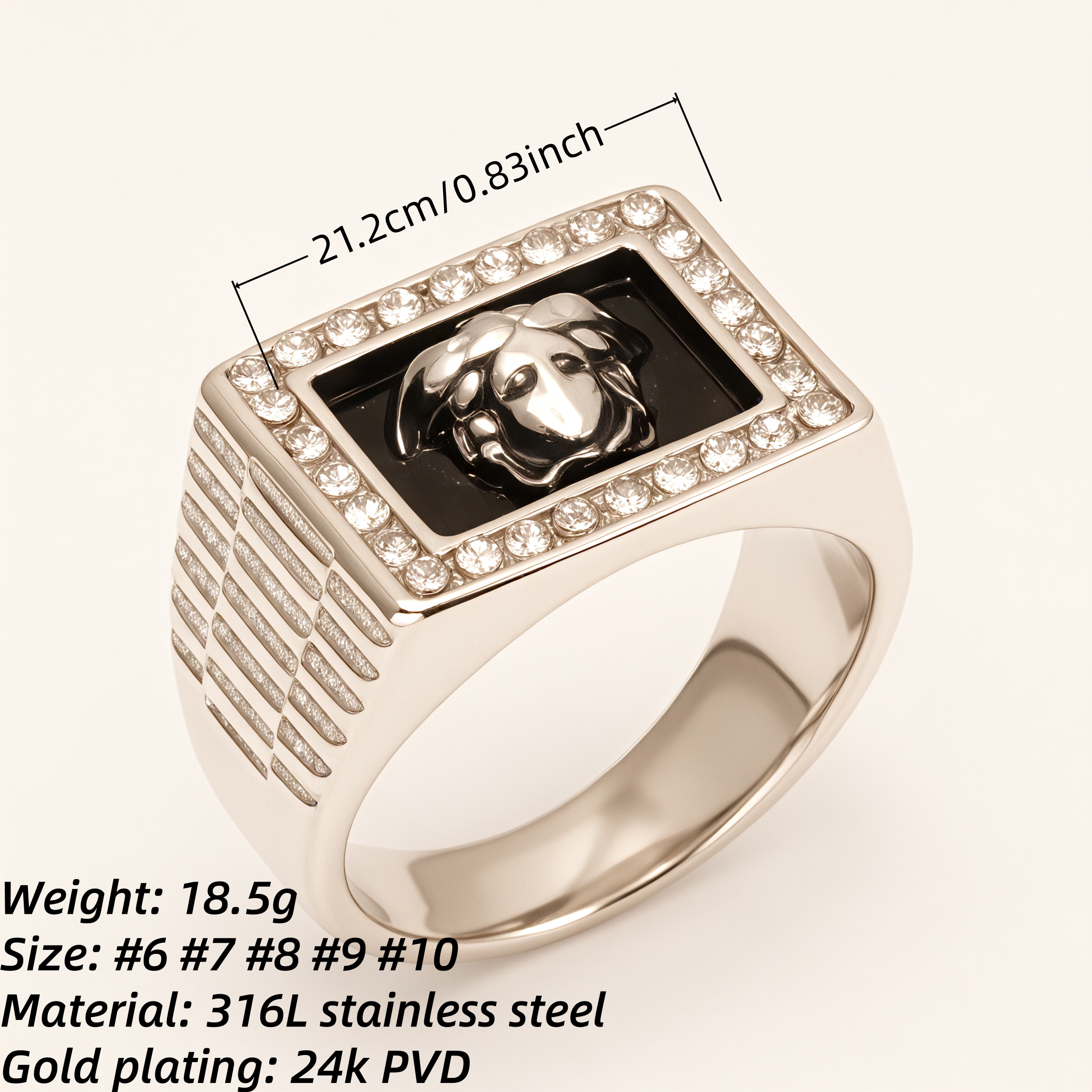 Stylish Men's Stainless Steel Ring Embellished with Diamonds and Medusa Motif | DZ299-JinBaoJewerly