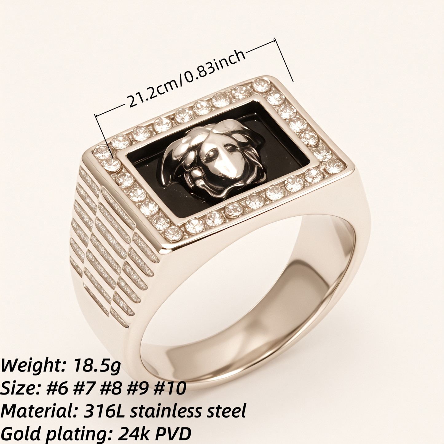 Stylish Men's Stainless Steel Ring Embellished with Diamonds and Medusa Motif | DZ299-JinBaoJewerly