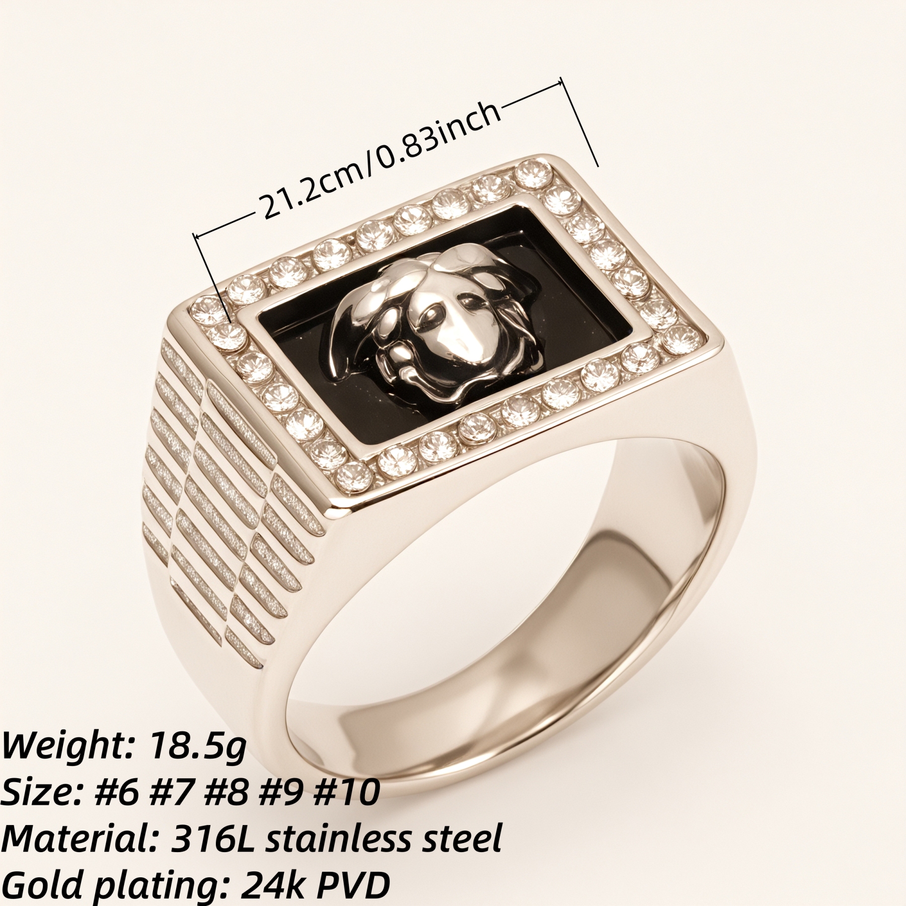Stylish Men's Stainless Steel Ring Embellished with Diamonds and Medusa Motif | DZ299-JinBaoJewerly