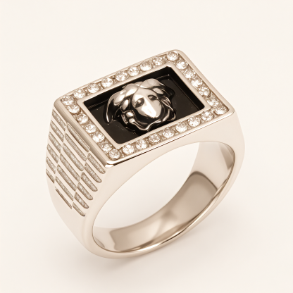 Stylish Men's Stainless Steel Ring Embellished with Diamonds and Medusa Motif | DZ299-JinBaoJewerly