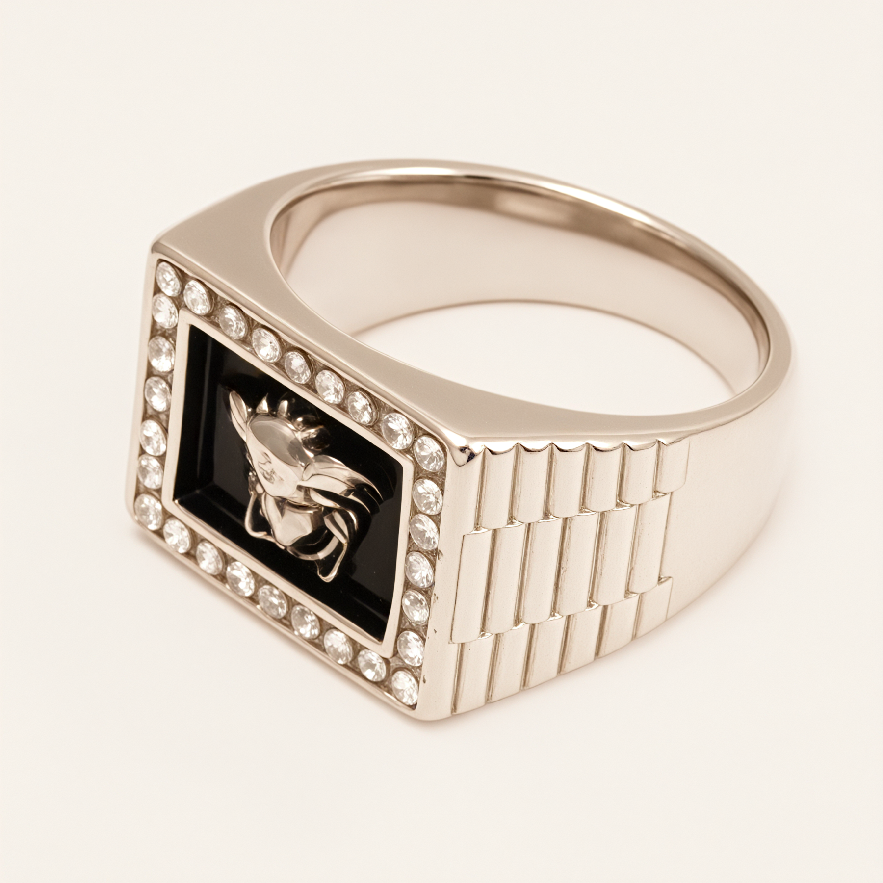 Stylish Men's Stainless Steel Ring Embellished with Diamonds and Medusa Motif | DZ299-JinBaoJewerly