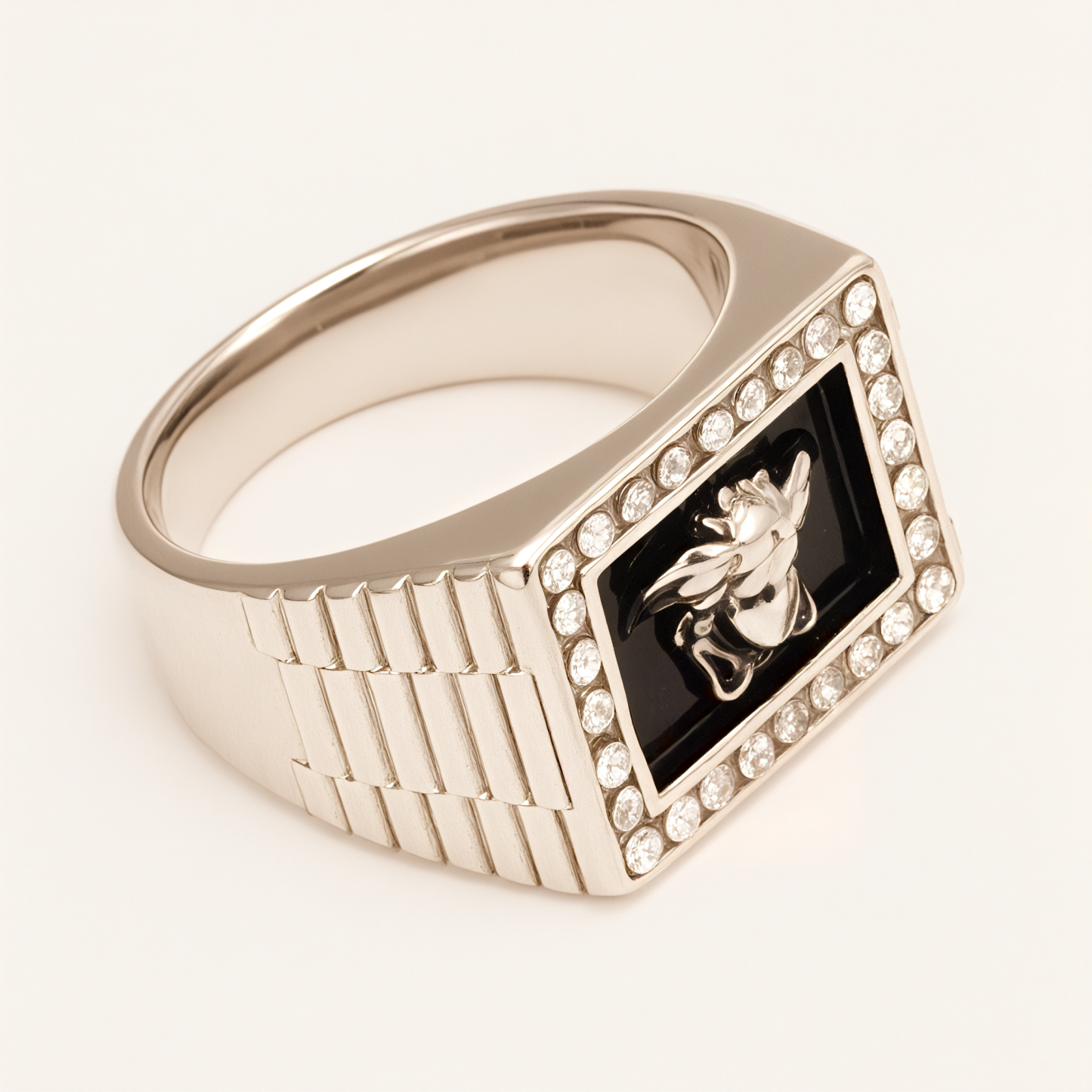 Stylish Men's Stainless Steel Ring Embellished with Diamonds and Medusa Motif | DZ299-JinBaoJewerly