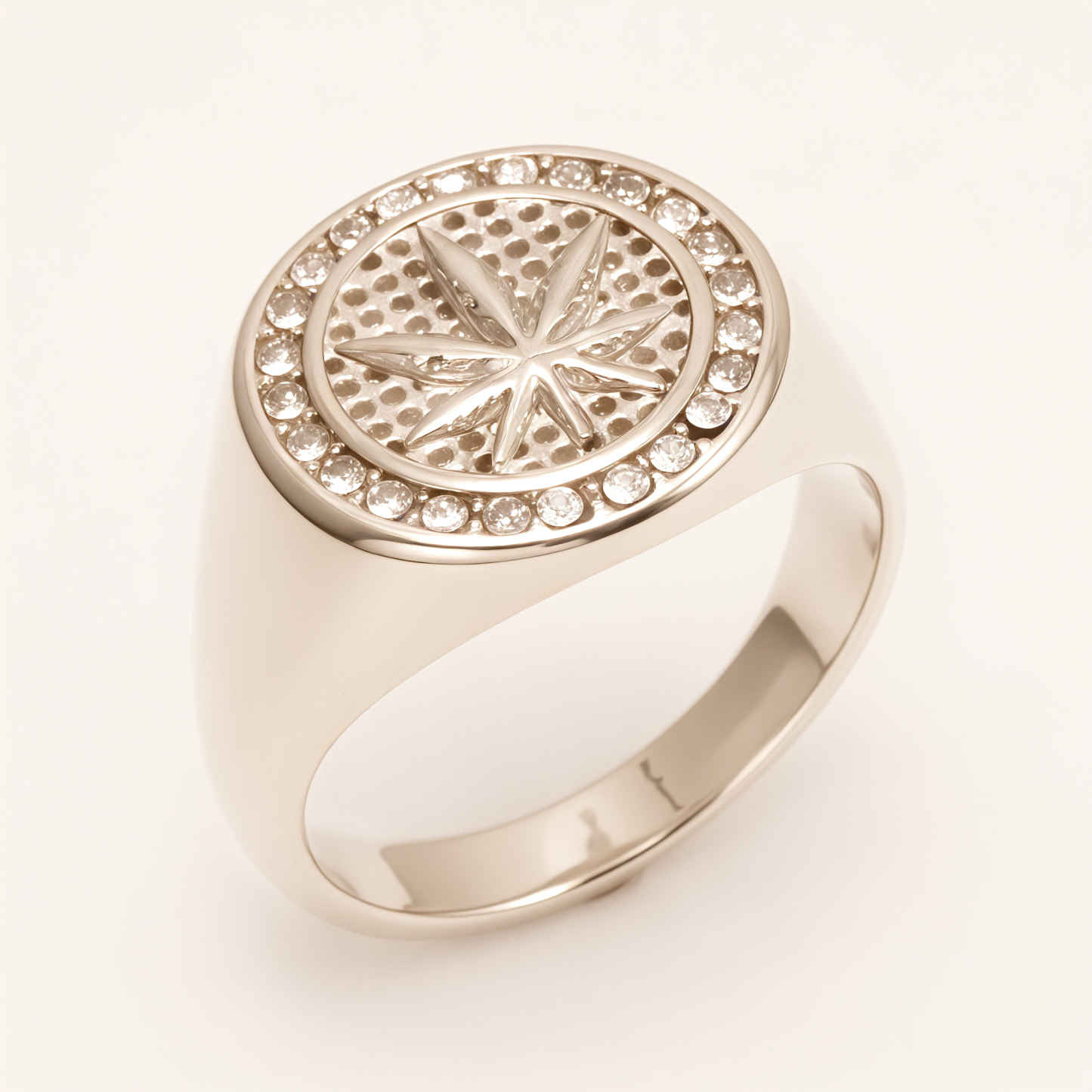 Men's Fashionable Stainless Steel Ring with Diamond - set Hemp Leaf Pattern | G00682G-JinBaoJewerly