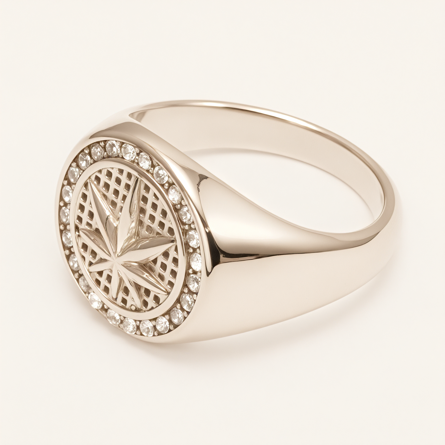 Men's Fashionable Stainless Steel Ring with Diamond - set Hemp Leaf Pattern | G00682G-JinBaoJewerly