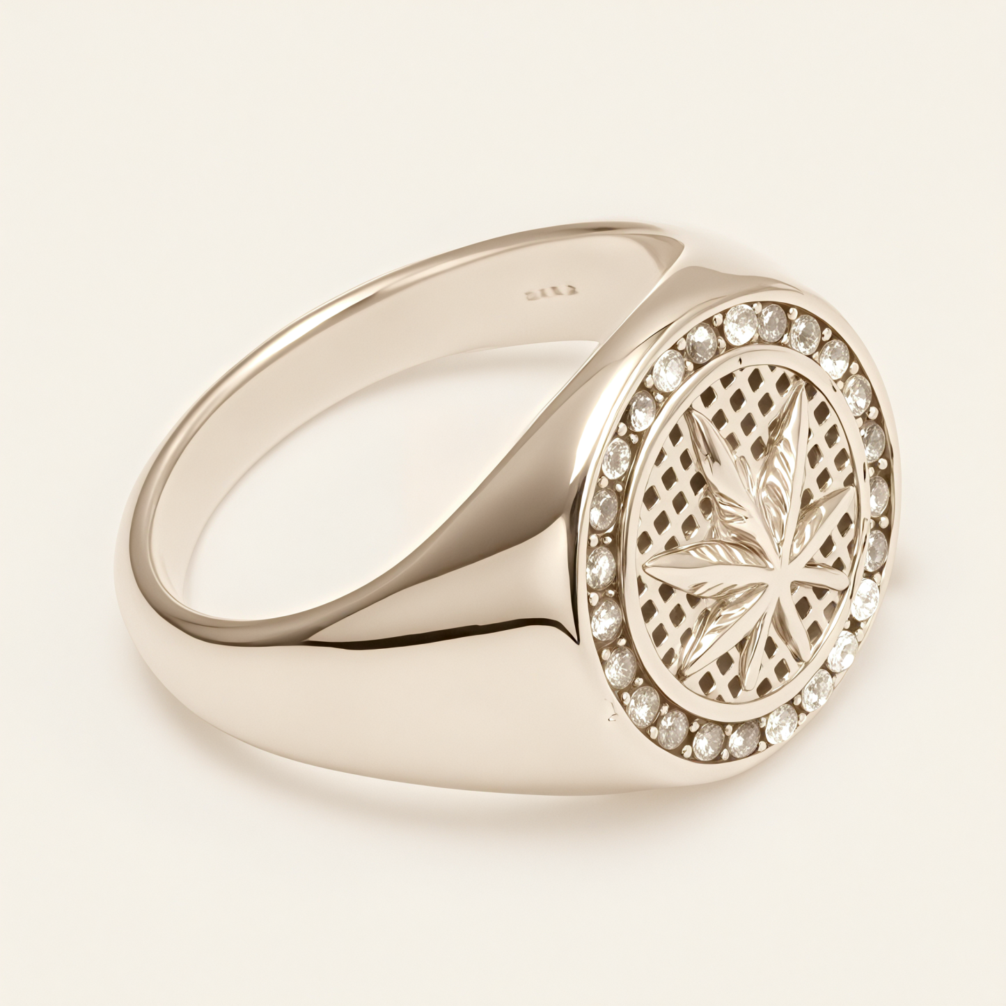 Men's Fashionable Stainless Steel Ring with Diamond - set Hemp Leaf Pattern | G00682G-JinBaoJewerly