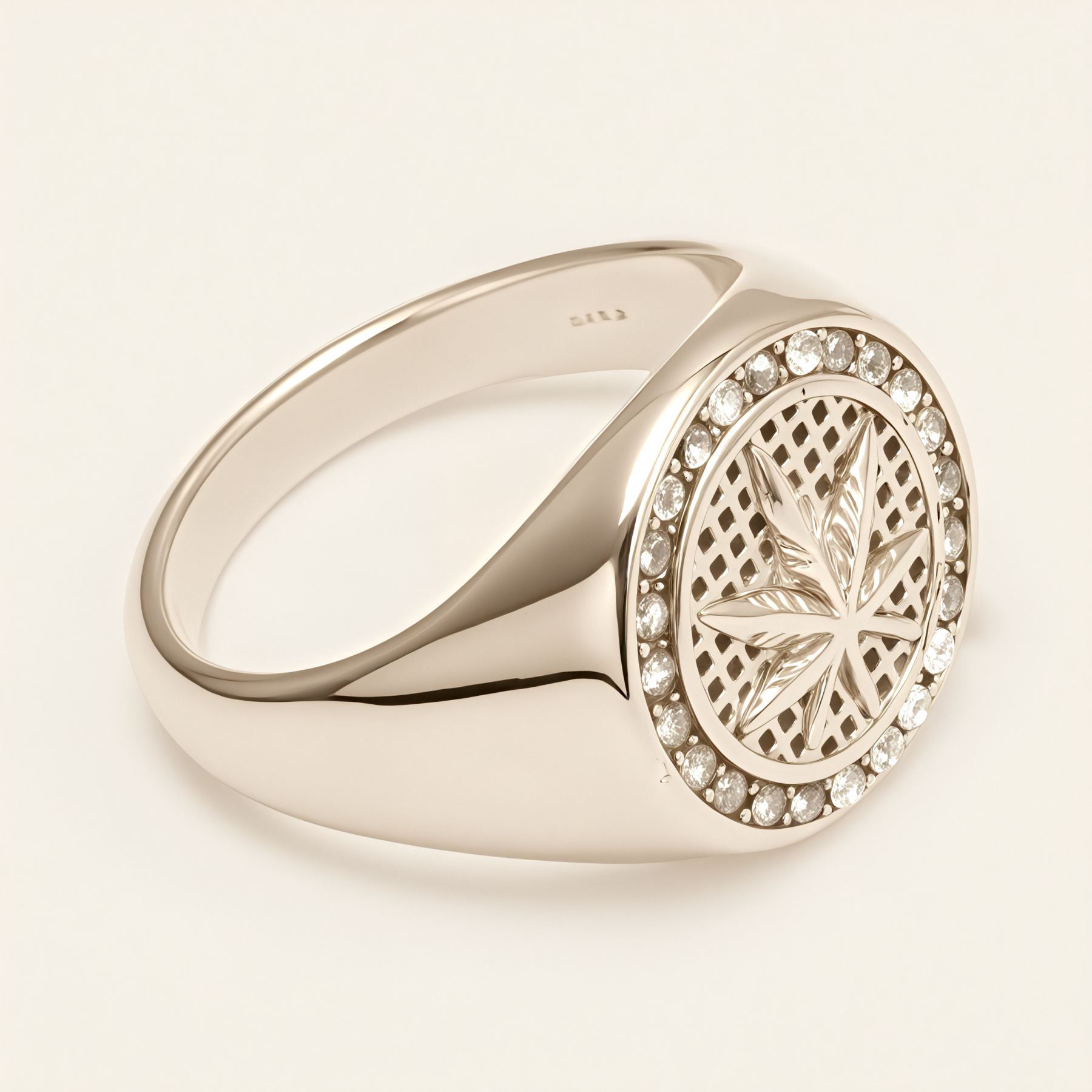 Men's Fashionable Stainless Steel Ring with Diamond - set Hemp Leaf Pattern | G00682G-JinBaoJewerly