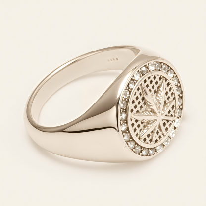 Men's Fashionable Stainless Steel Ring with Diamond - set Hemp Leaf Pattern | G00682G-JinBaoJewerly