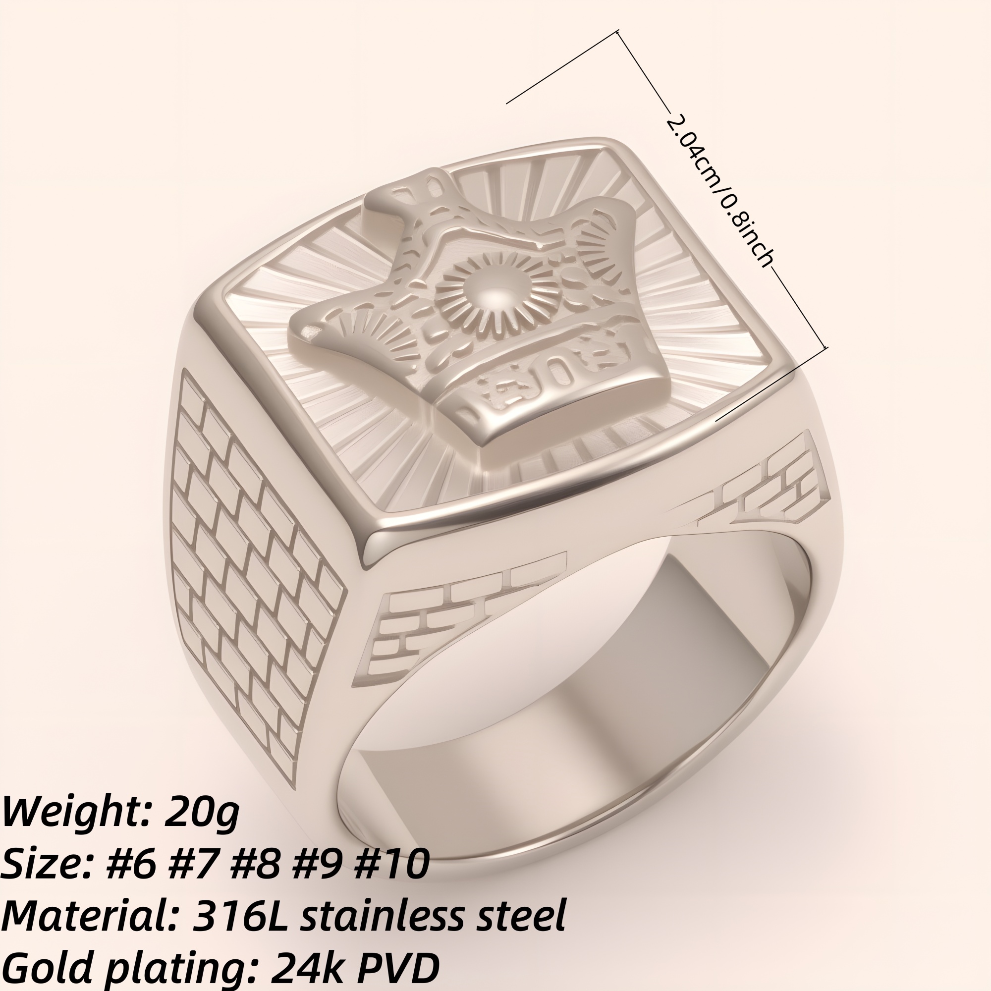 Men's Cool Stainless Steel Ring with Crown Pattern | G003771G-JinBaoJewerly