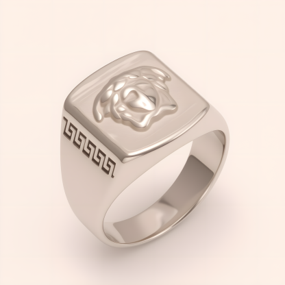 Trendy Men's Stainless Steel Ring with Embossed Medusa and Meander Pattern | G002659G-JinBaoJewerly