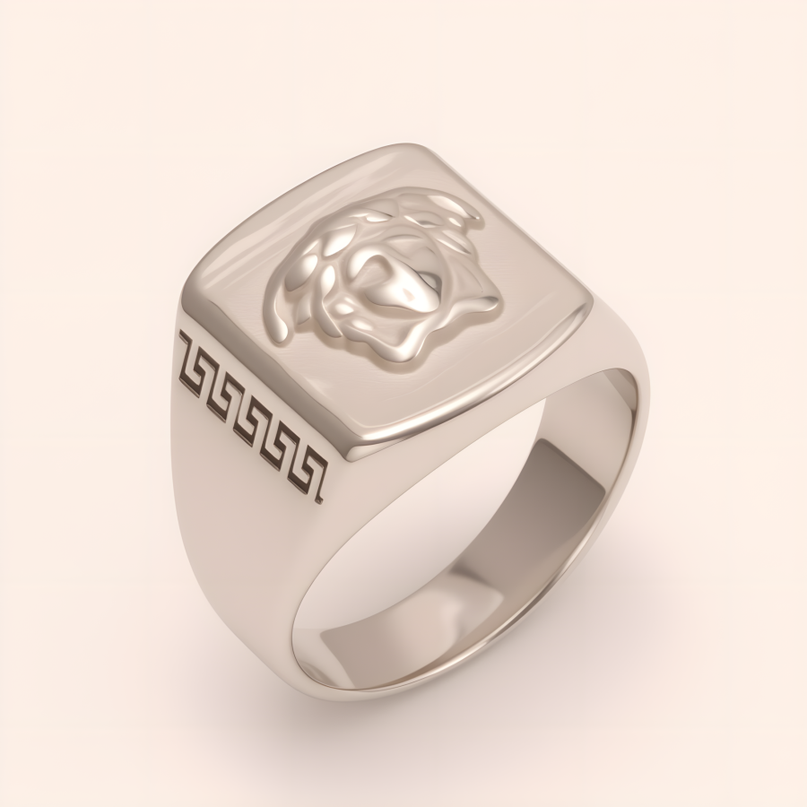 Trendy Men's Stainless Steel Ring with Embossed Medusa and Meander Pattern | G002659G