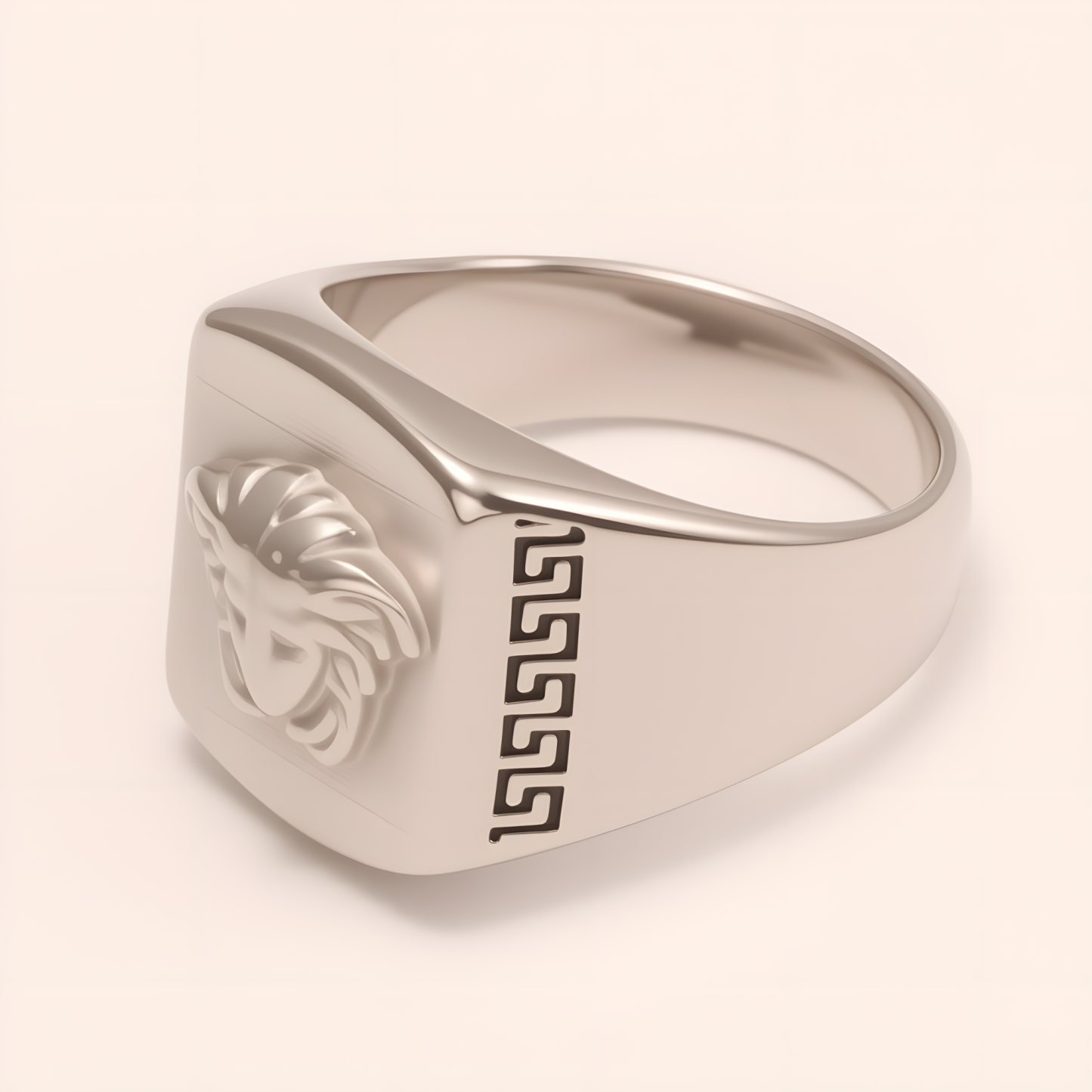 Trendy Men's Stainless Steel Ring with Embossed Medusa and Meander Pattern | G002659G-JinBaoJewerly