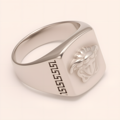 Trendy Men's Stainless Steel Ring with Embossed Medusa and Meander Pattern | G002659G-JinBaoJewerly