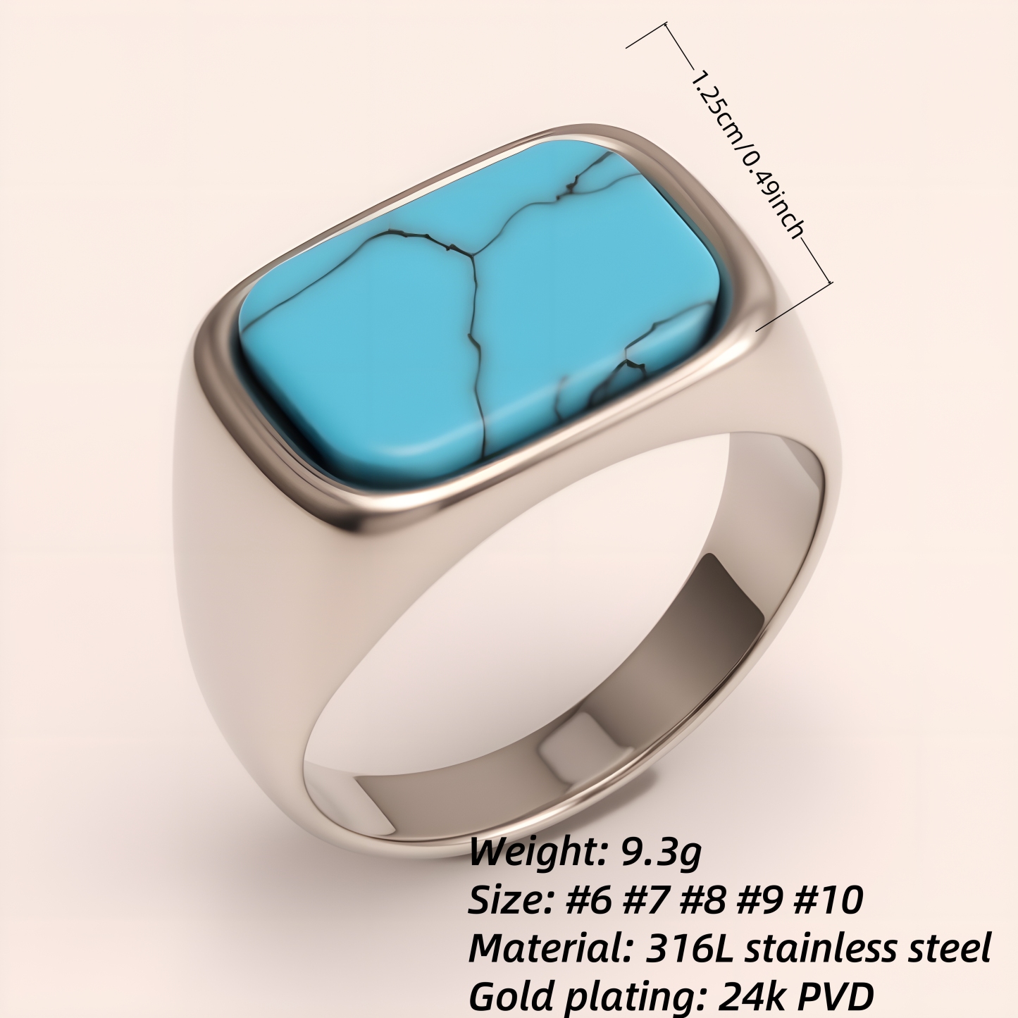 Multicolored Gem - set Square Stainless Steel Ring - Trendy and Personalized Jewelry | XUBLH-AG-JinBaoJewerly