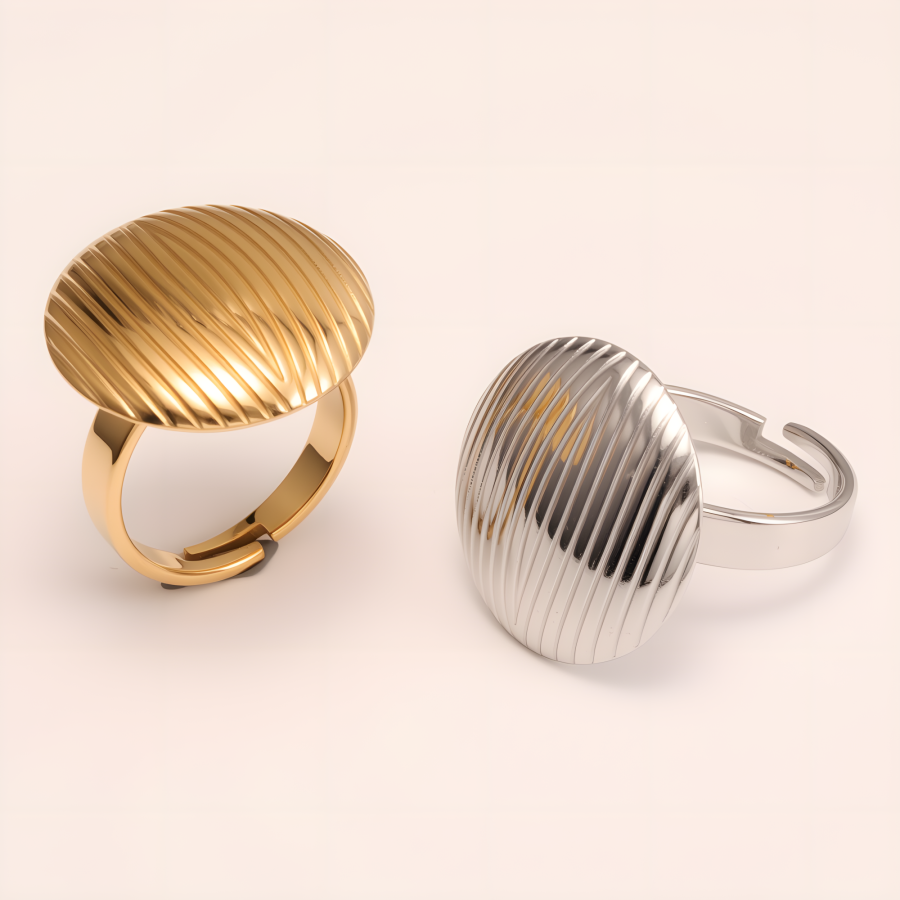Striped Oval Stainless Steel Open - Ring - Stylish & Versatile for Men and Women | G006424