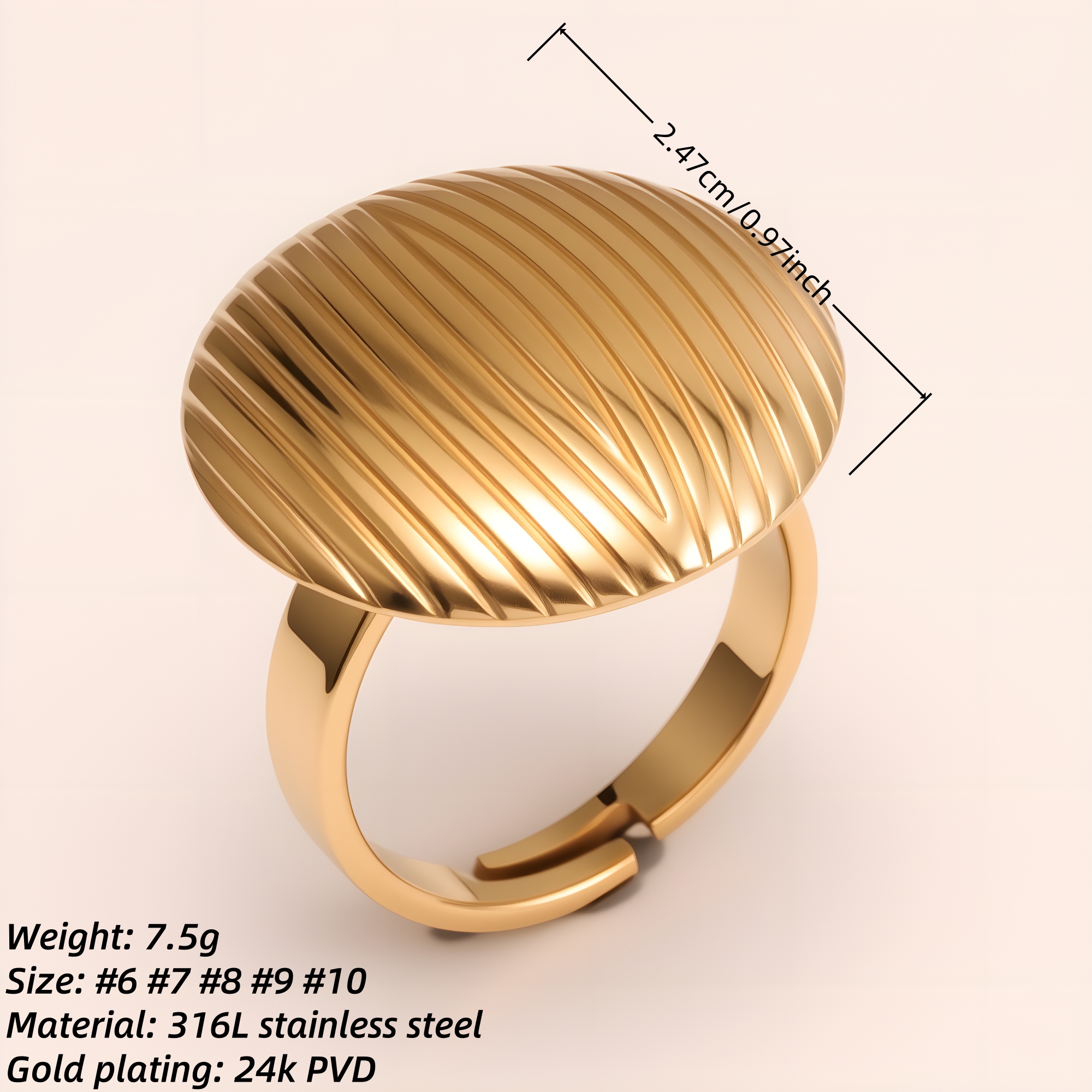 Striped Oval Stainless Steel Open - Ring - Stylish & Versatile for Men and Women | G006424-JinBaoJewerly
