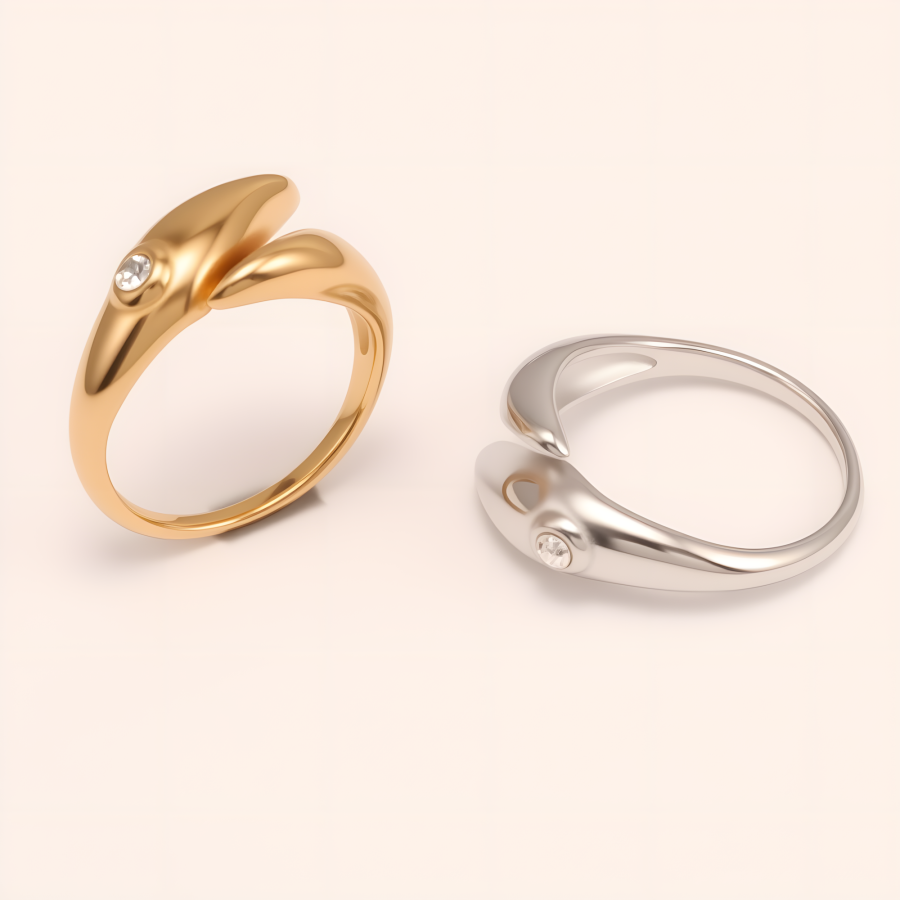 Minimalist Diamond - Set Streamlined Stainless Steel Ring - Trendy & Versatile Jewelry | G004275