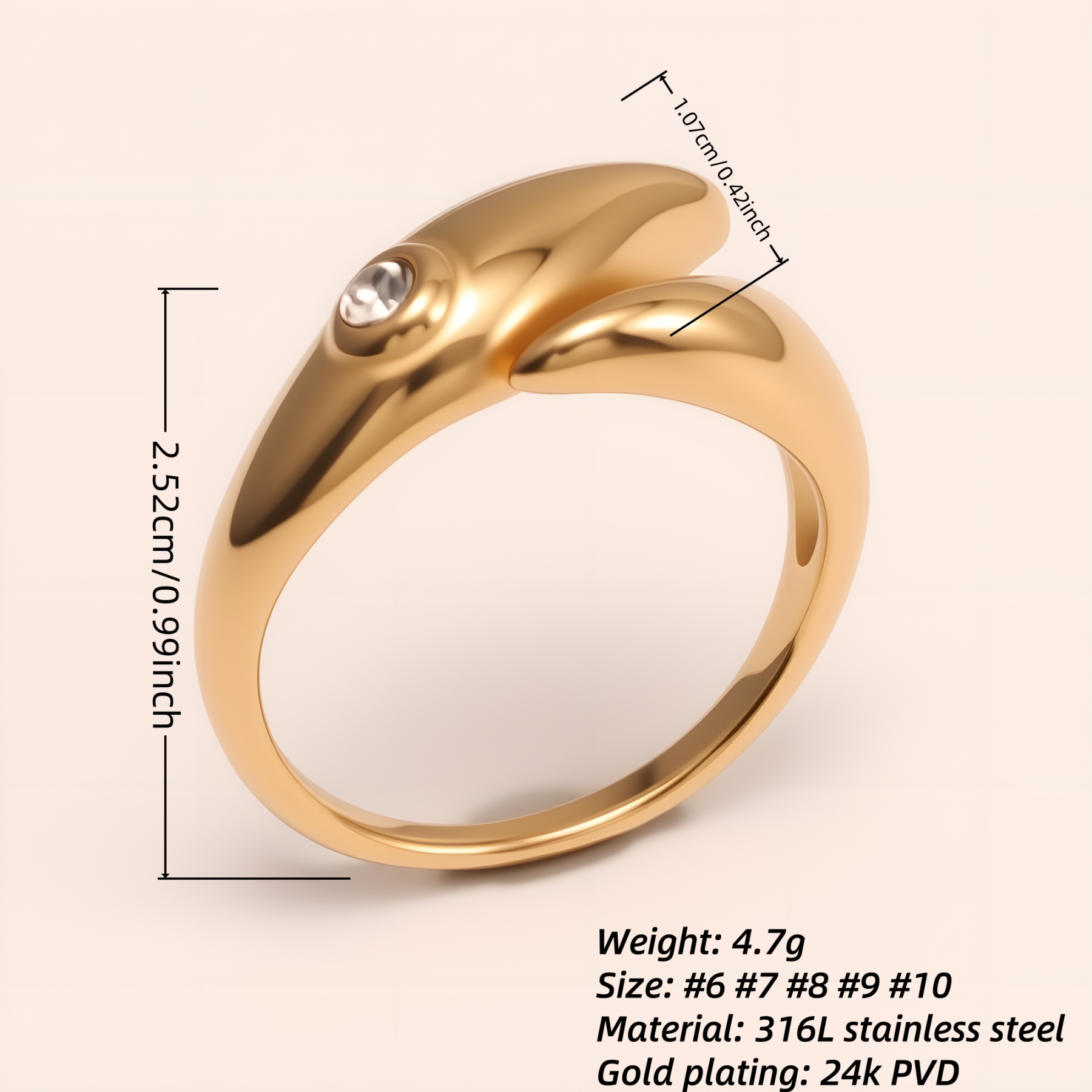 Minimalist Diamond - Set Streamlined Stainless Steel Ring - Trendy & Versatile Jewelry | G004275-JinBaoJewerly