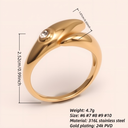 Minimalist Diamond - Set Streamlined Stainless Steel Ring - Trendy & Versatile Jewelry | G004275-JinBaoJewerly