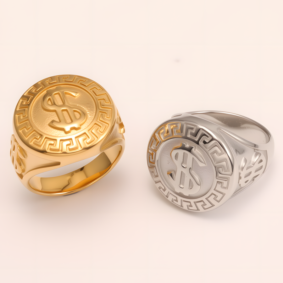 Men's Two - tone Stainless Steel Ring with Dollar Sign | G005058