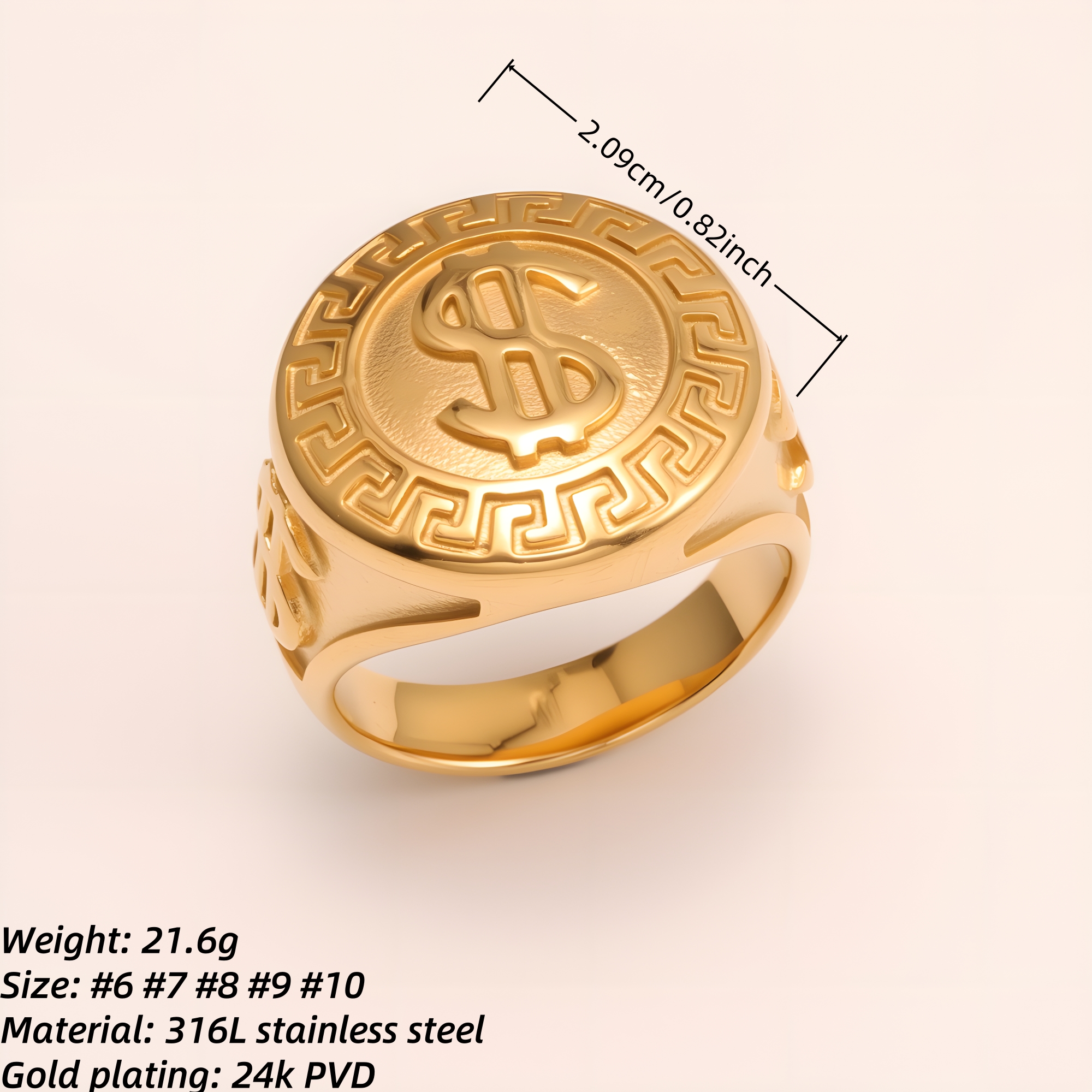 Men's Two - tone Stainless Steel Ring with Dollar Sign | G005058-JinBaoJewerly