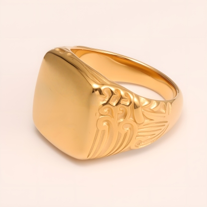 Exquisitely - patterned Square Gold Ring - Trendy and Personalized Jewelry for Men | G003123J-JinBaoJewerly